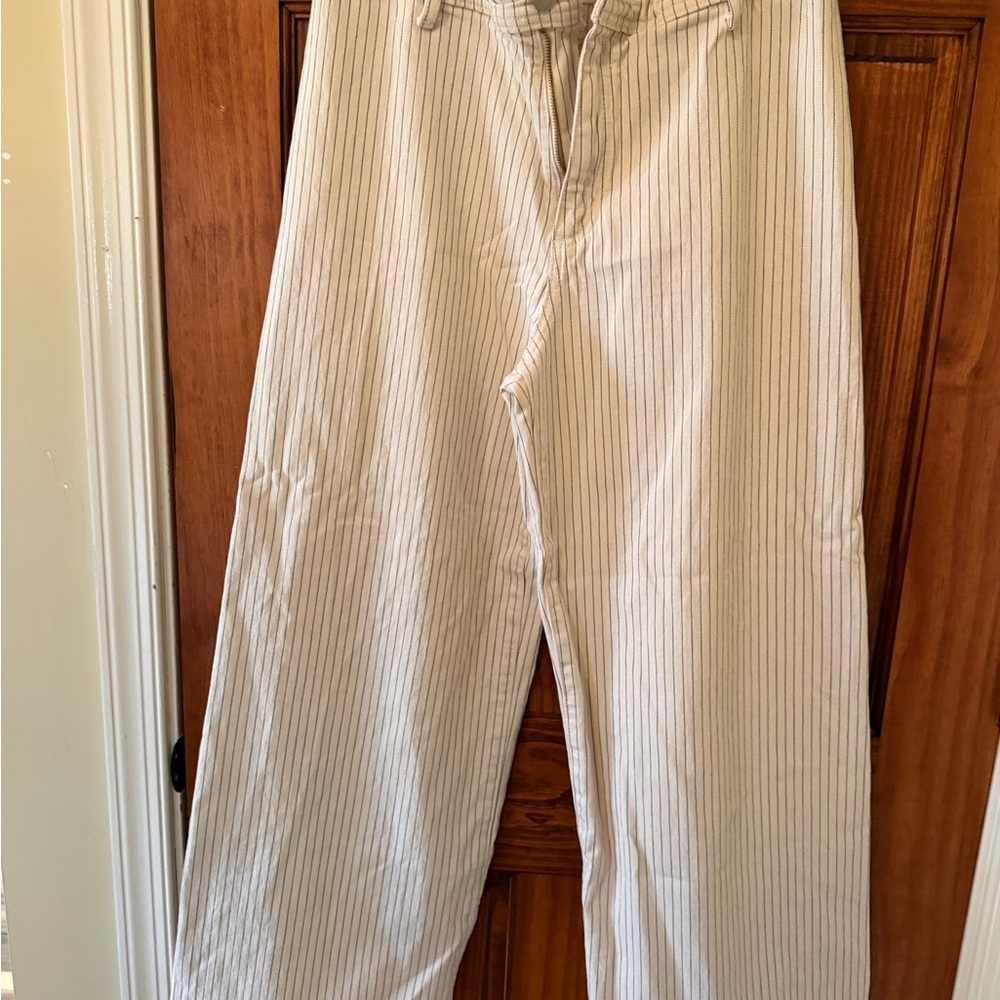 Universal Thread Wide Leg Pinstripe Pants in Cream with Blue Stripes